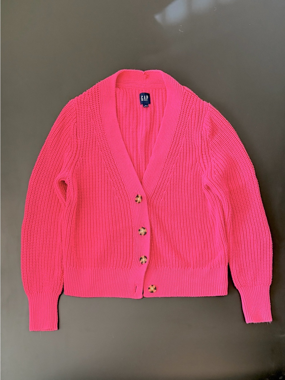 GAP Women's Bright Fuchsia Chunky V-Neck Cardigan
